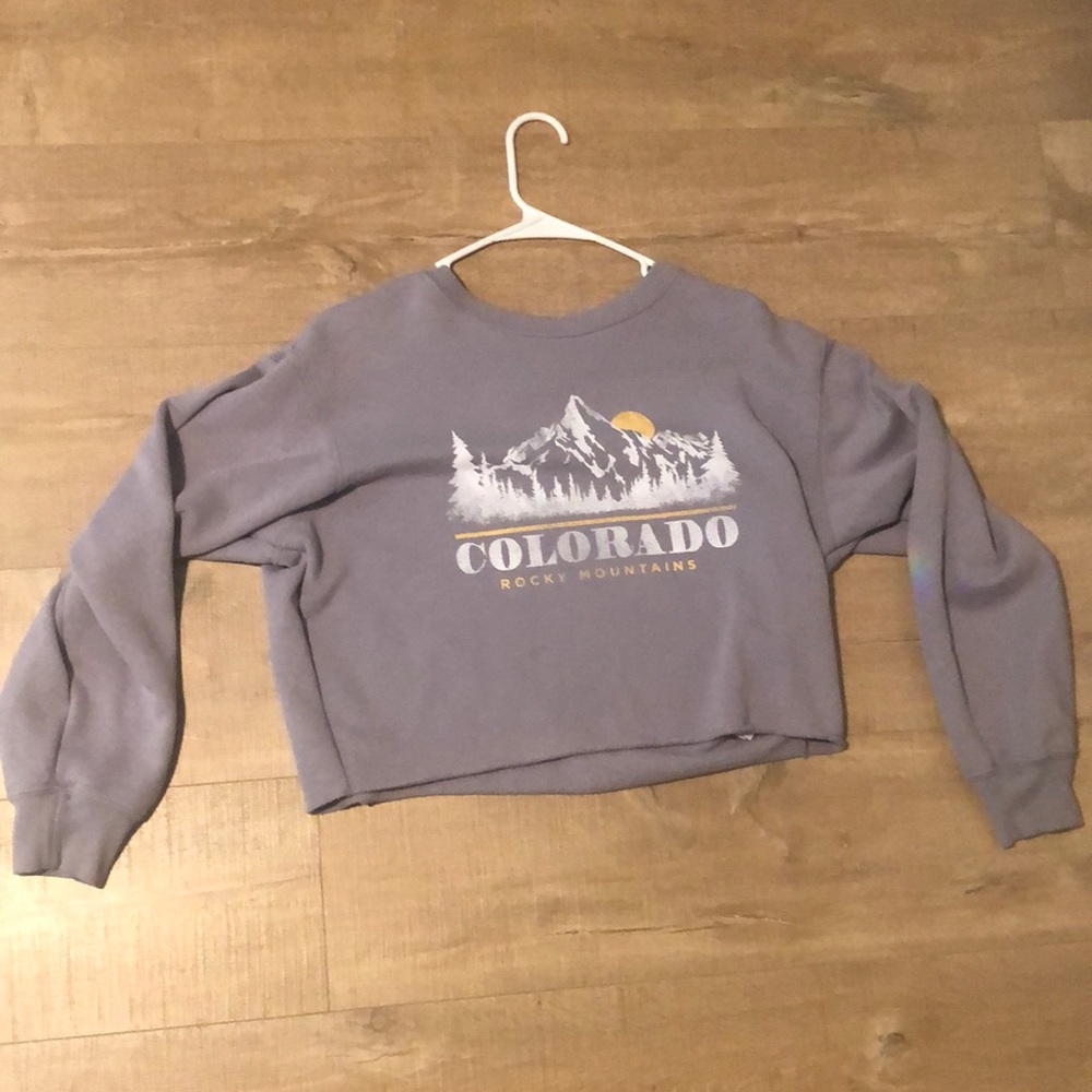 Purple cropped sweat shirt from Hollister‘s Colorado Rocky Mountains print